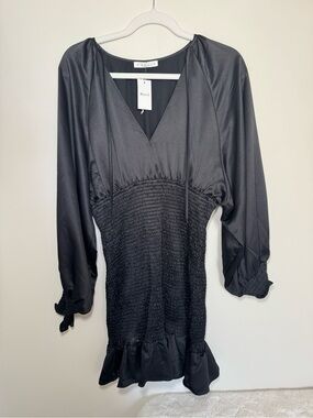 DSQUARED Black Smocked Waist V-Neck Mini Dress